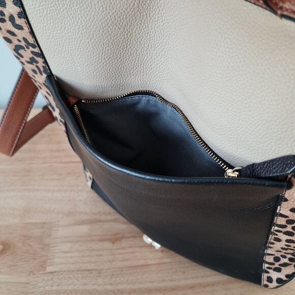 Cole Haan Leopard Cheetah Brown Convertible Backpack Leather Black Brown Beige - Picture 8 of 14